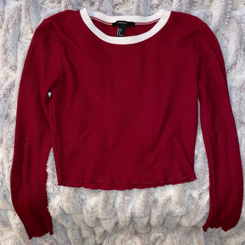 long sleeve crop top burgundy